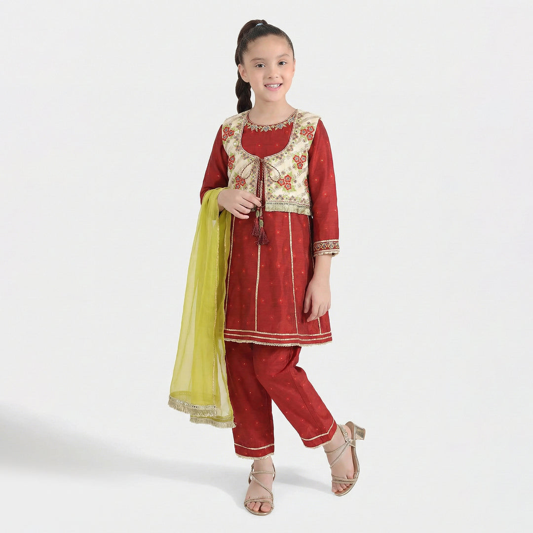 Girls Jacquard 4Pcs - Red