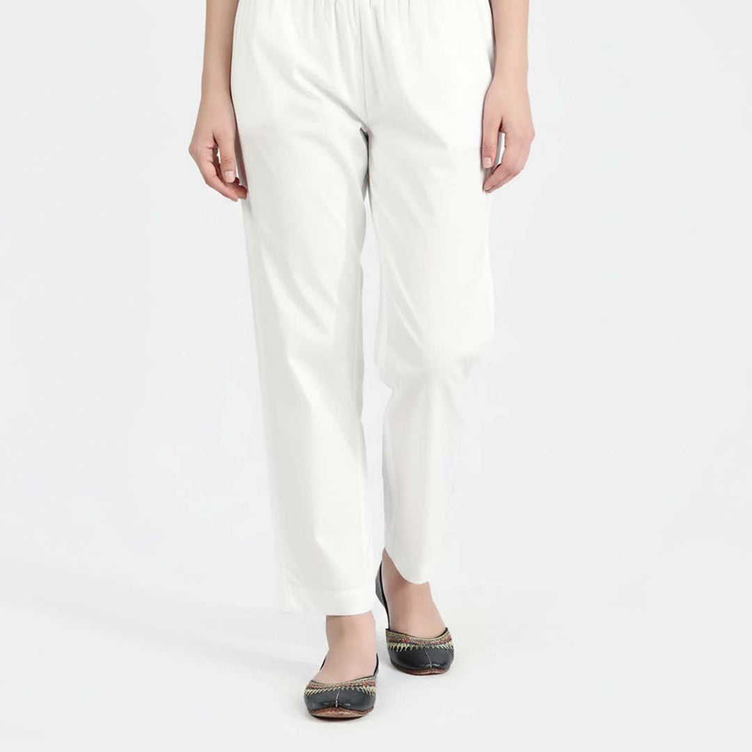 Girls Cotton Casual Basic Pants - White