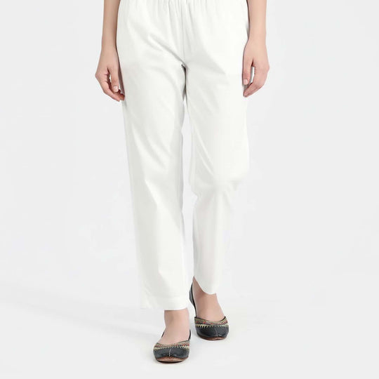 Girls Cotton Casual Basic Pants - White