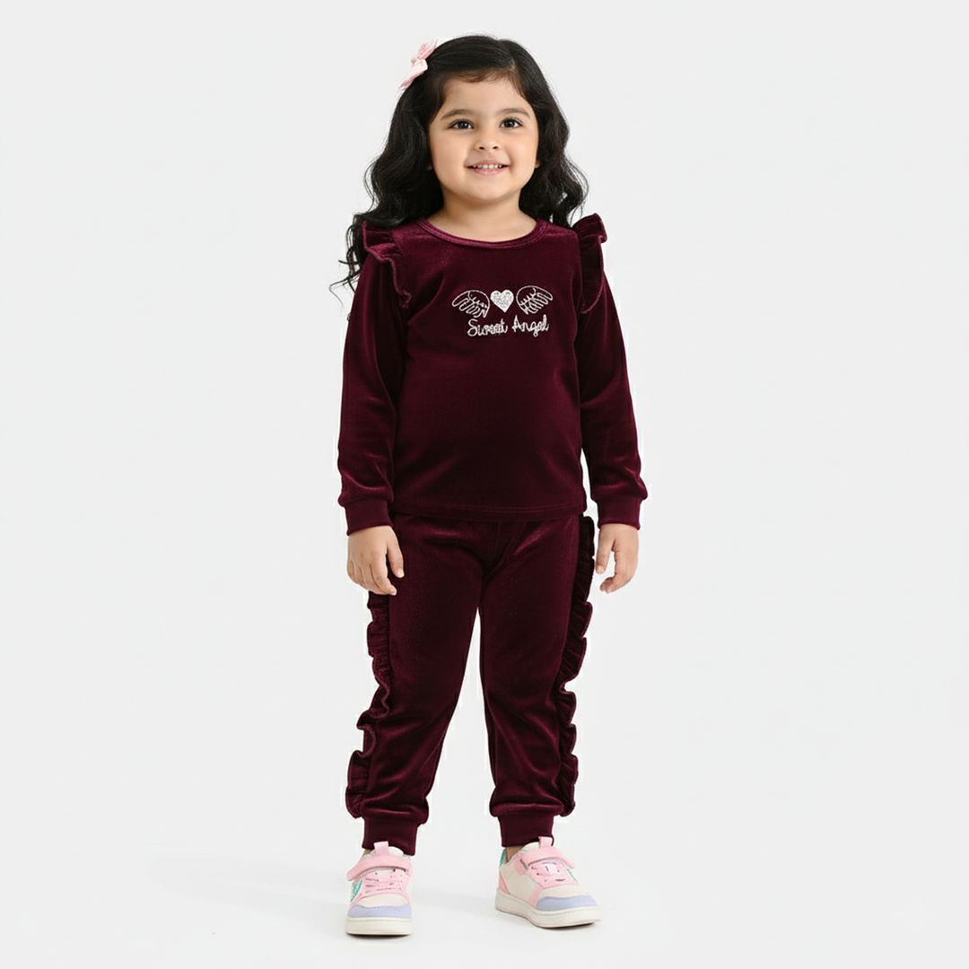 Infant Girls Velvet Suit Raffle Style-Red