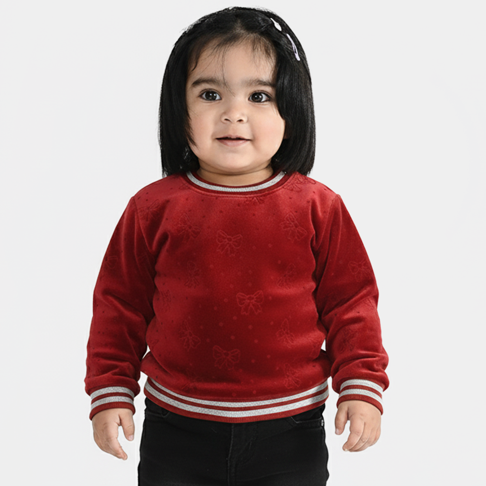 Girls Soft Plush Sweatshirt (Bow) - Red