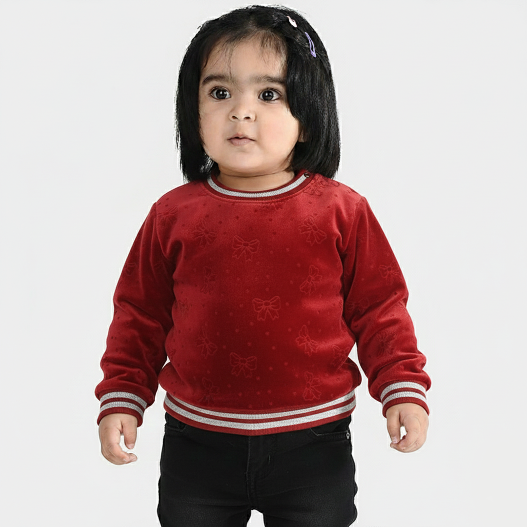 Girls Soft Plush Sweatshirt (Bow) - Red