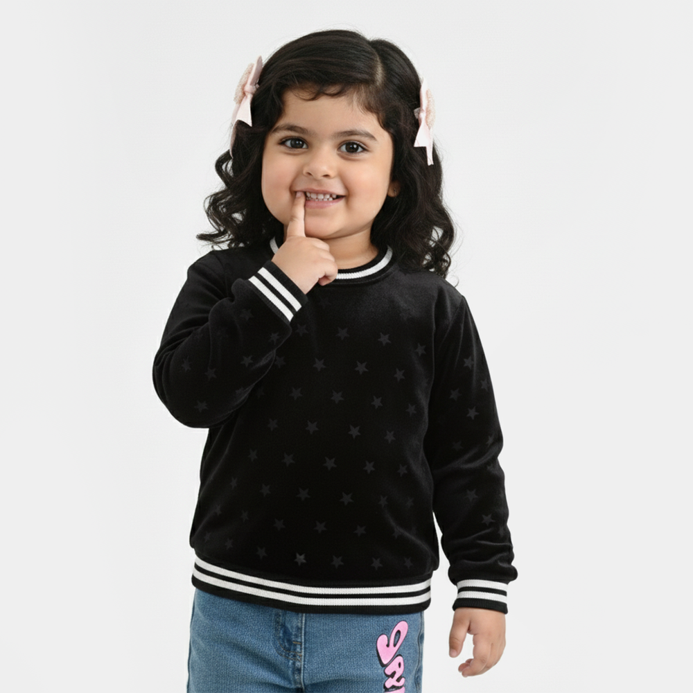 Girls Soft Plush Sweatshirt (Stars) - Black