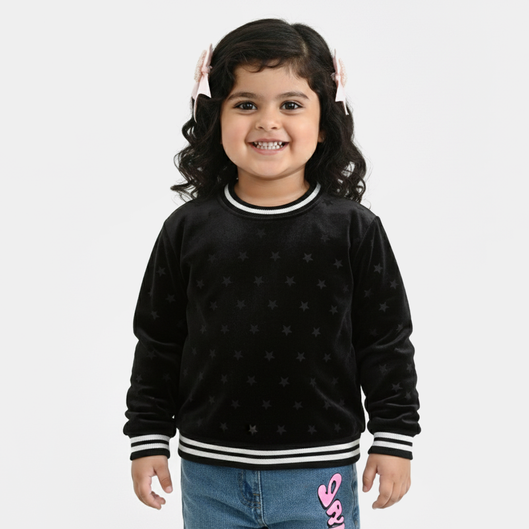 Girls Soft Plush Sweatshirt (Stars) - Black