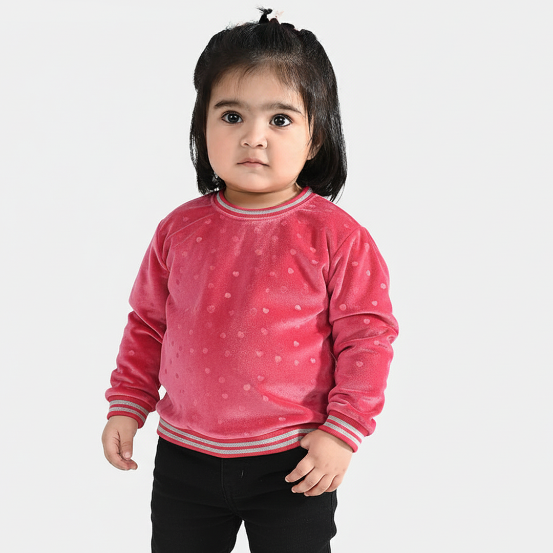 Girls Soft Plush Sweatshirt (Hearts) - Pink