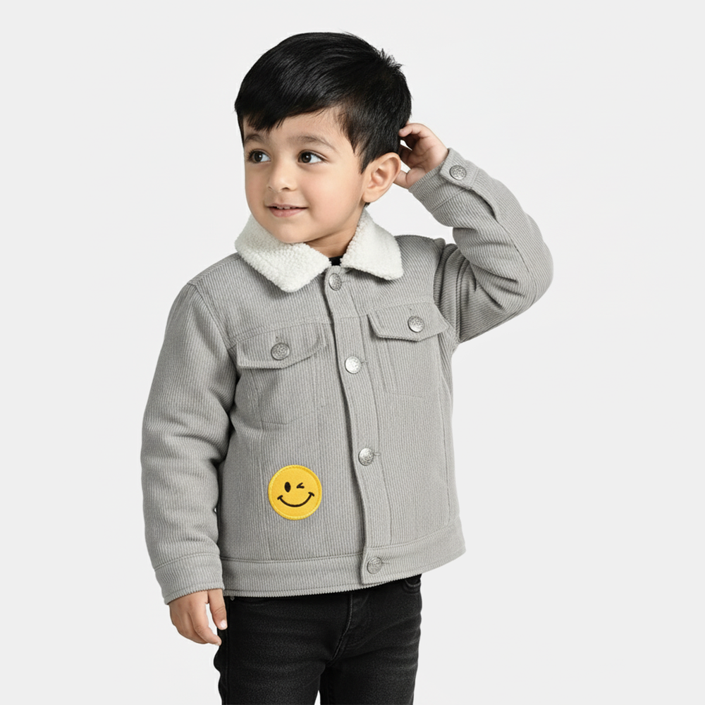 Infant Boys Corduroy Jacket Smile Face - Grey