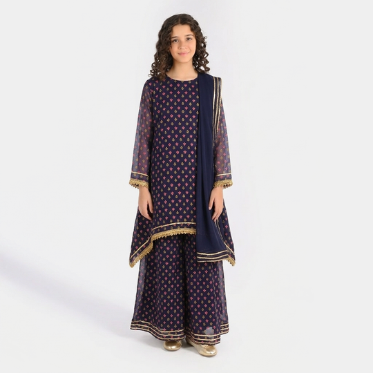 Teens Girls Chiffon 3-Piece Suit (Reet) - Purple