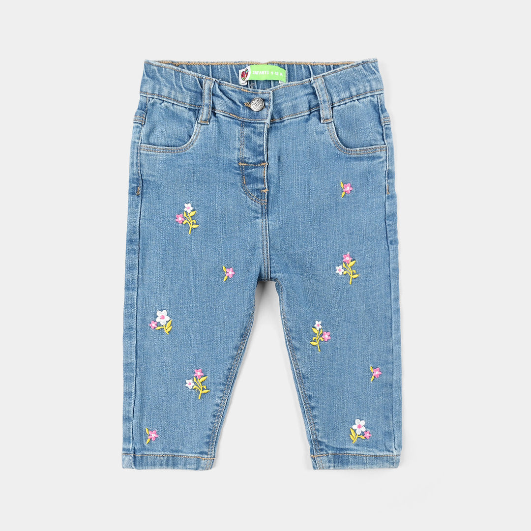 Infant Girls Denim Pants (Embroidered Flower) - Light Blue