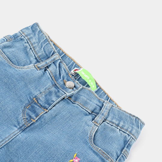 Infant Girls Denim Pants (Embroidered Flower) - Light Blue