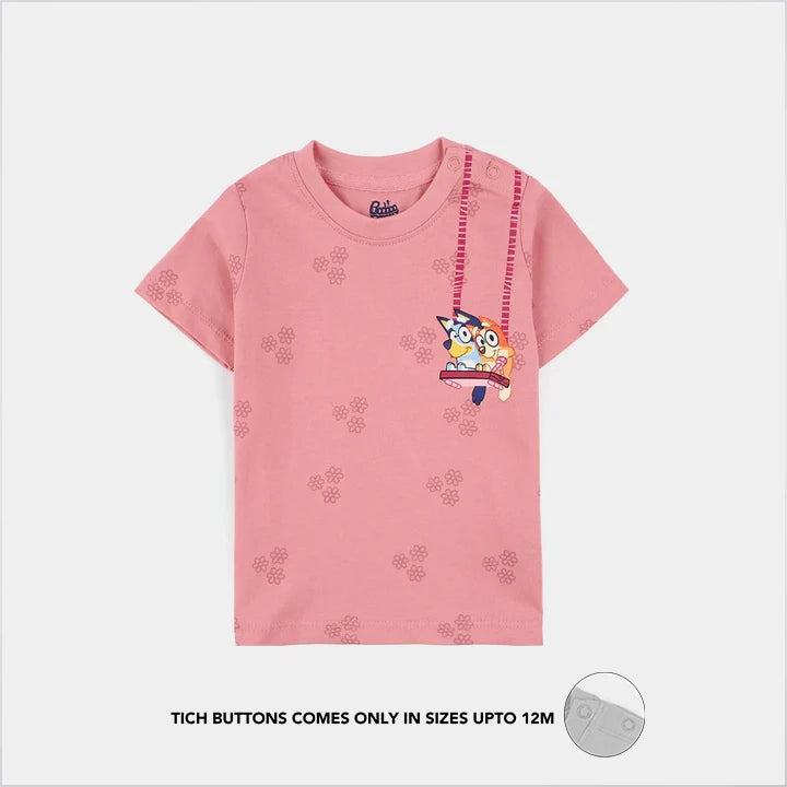 Infant Girls Jersey/Terry T-Shirt (Bluey & Bingo) - Pink