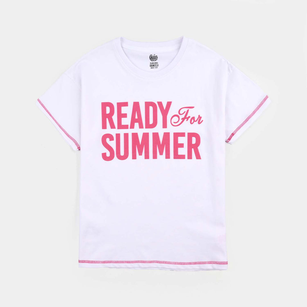 Girls Jersey/Terry T-Shirt (Ready For Summer) - White