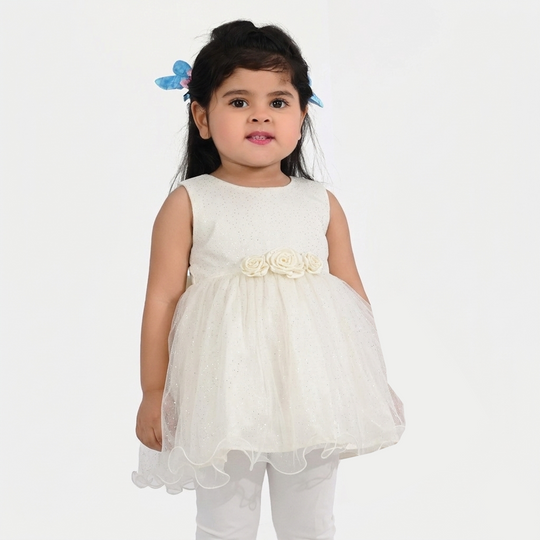 Girls Net Fancy Frock (Fairy) - Off-White