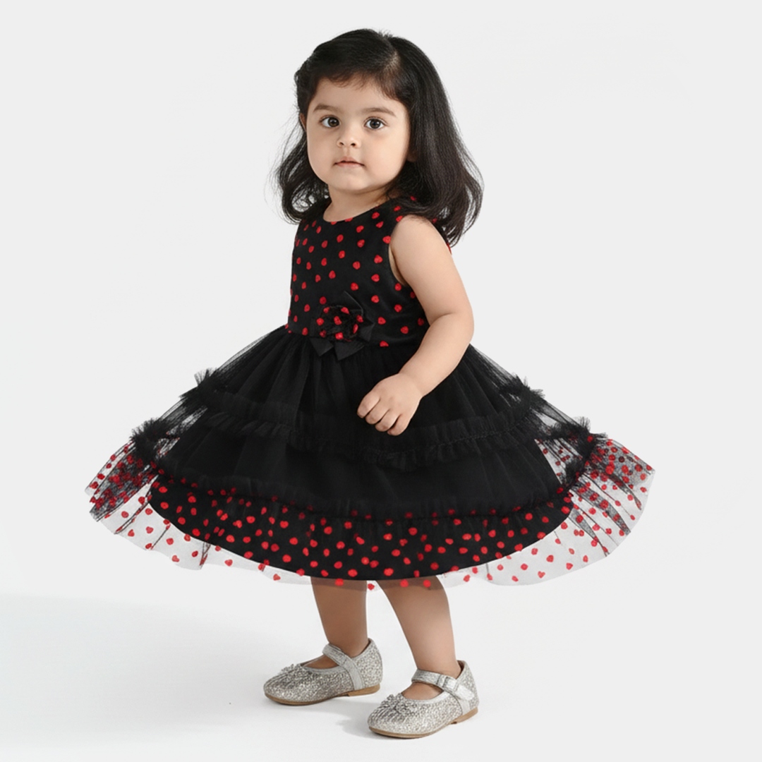 Infant Girls Net Fancy Frock - Black