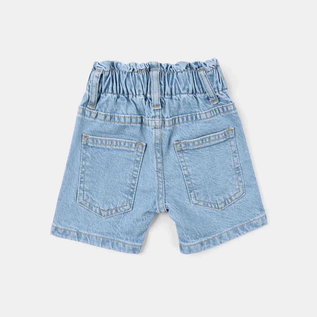 Girls Denim Rigid Printed Shorts - Light Blue