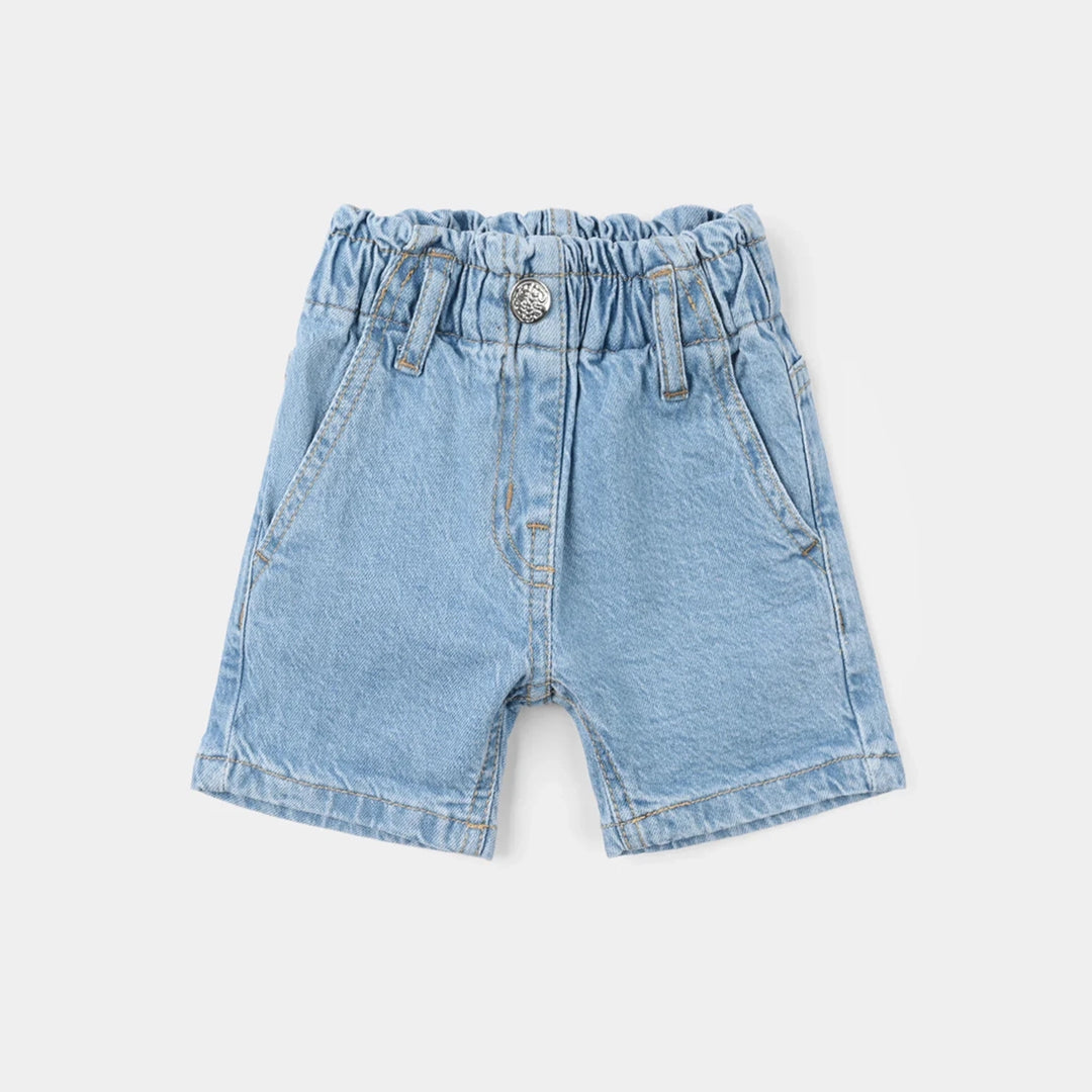 Girls Denim Rigid Printed Shorts - Light Blue