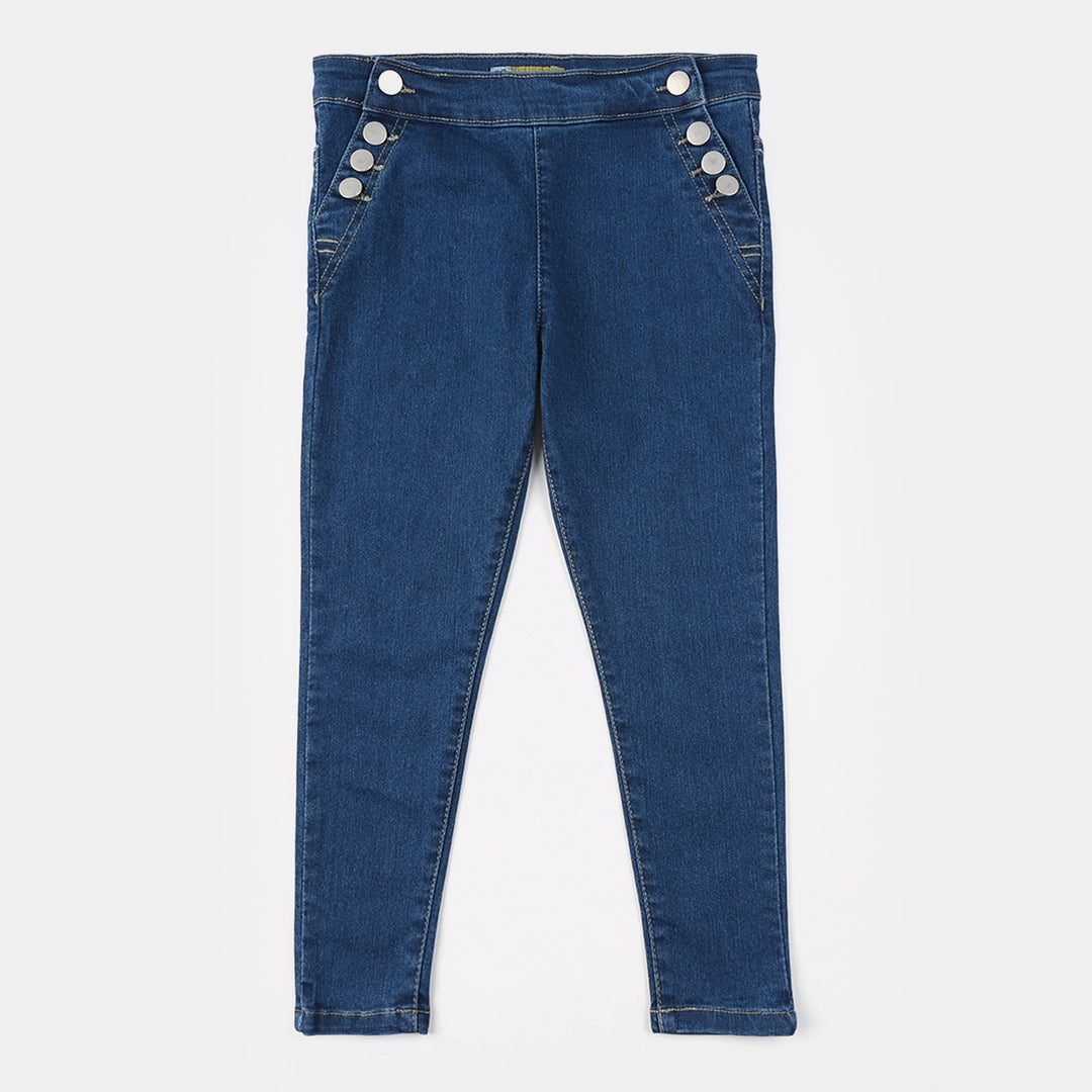 Girls Denim Stretch Jeggings - Mid Blue