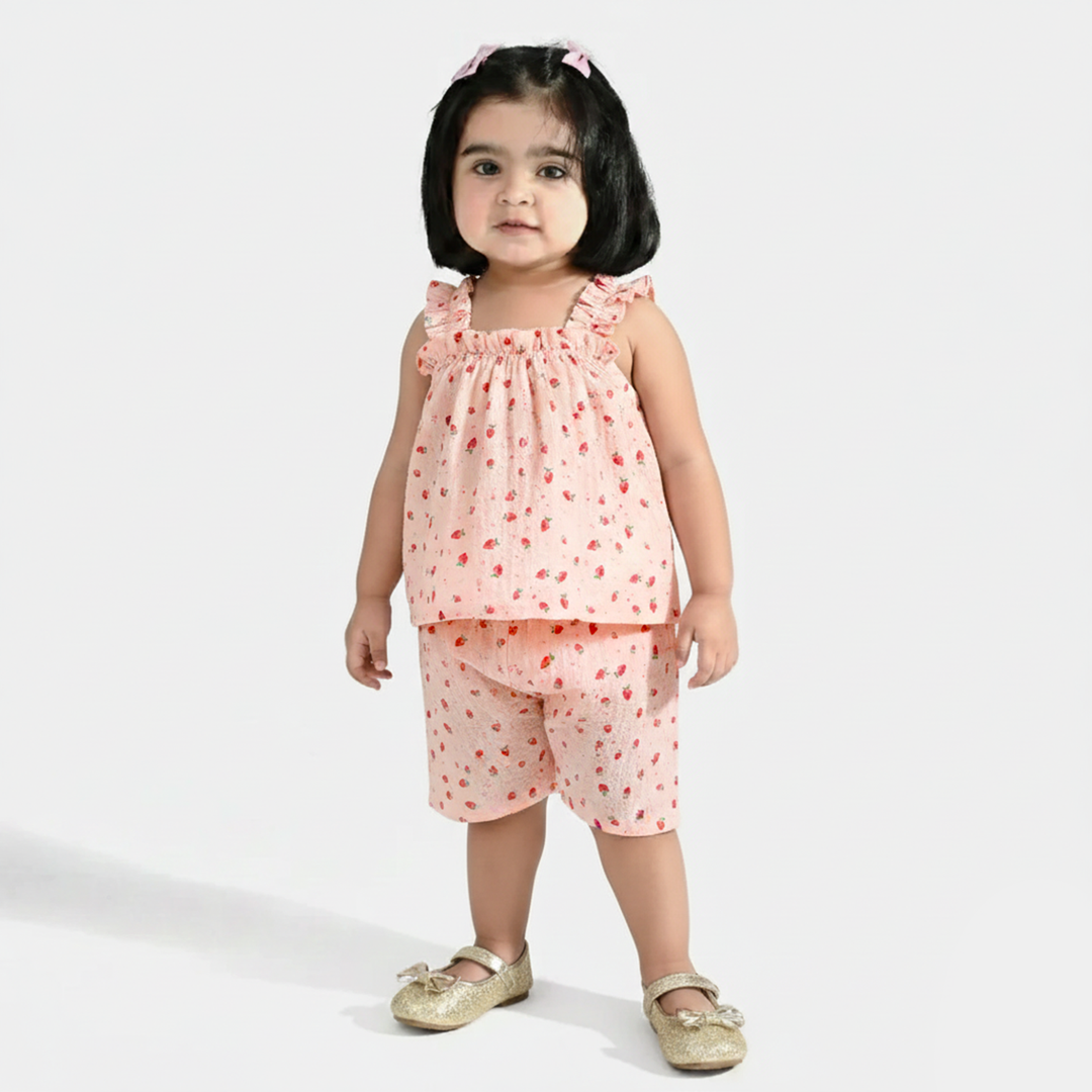 Infant Girls Poly Crinkle 2Pc Suit - Pink
