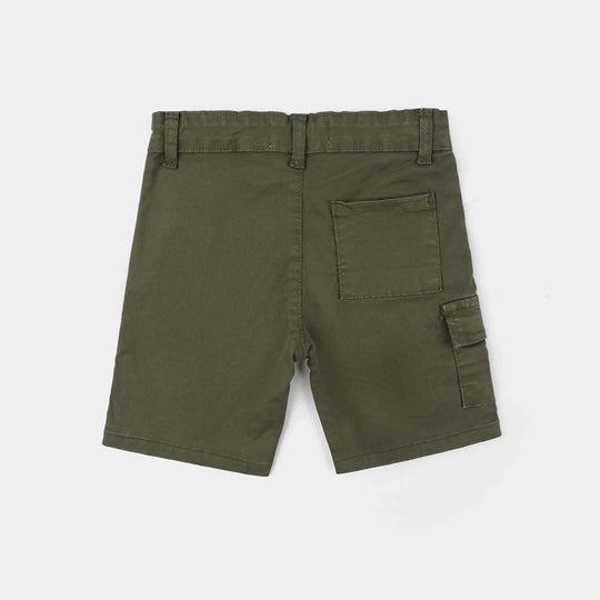 Boys Cotton Twill Shorts - Olive green