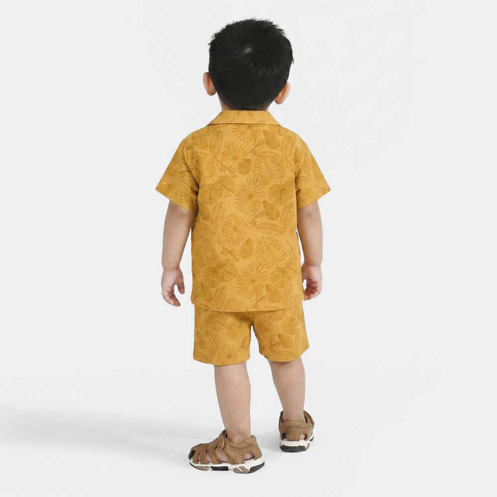Infant Boys Cotton Woven Suit (Palm Leaves) - Yellow