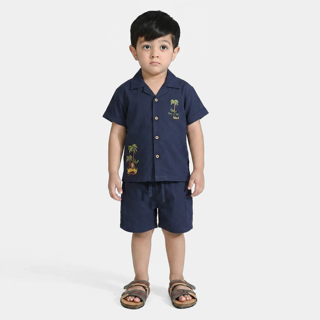 Infant Boys Cotton Slub Woven Suit (Island) - Navy