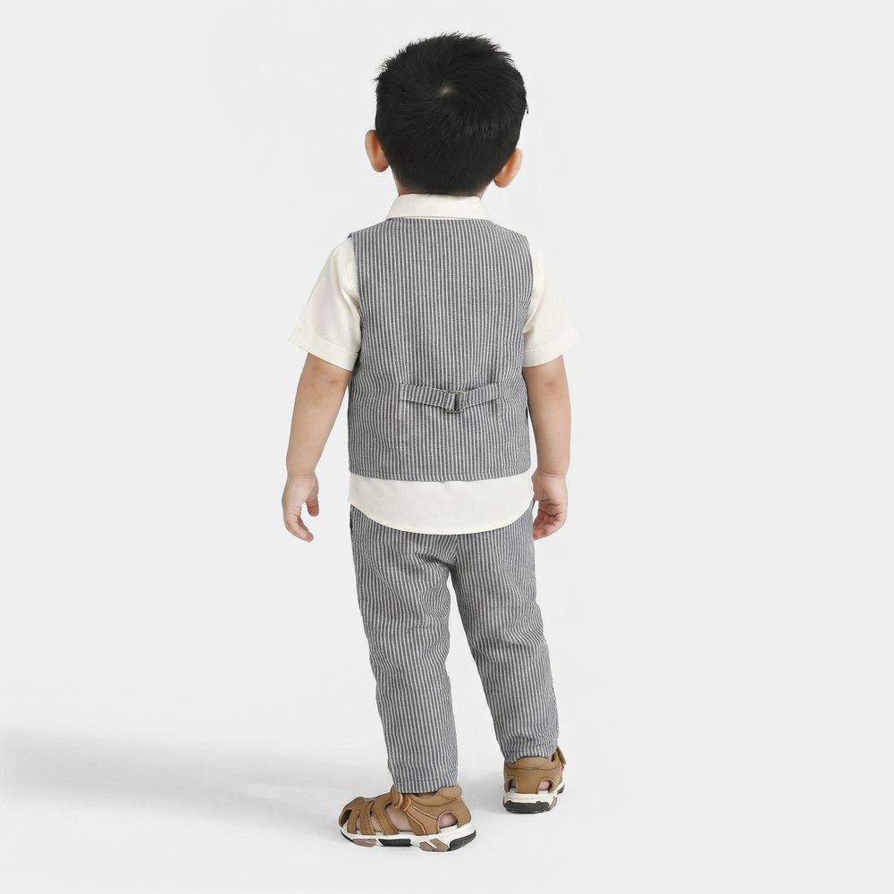 Infant Boys Cotton Woven Suit (Navy Stripe) - Grey