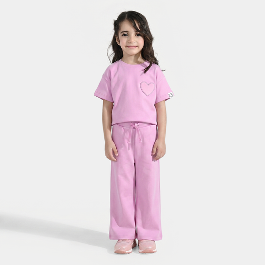 Girls Cotton Interlock 2-Piece Suit (Smiley Face) - Pink