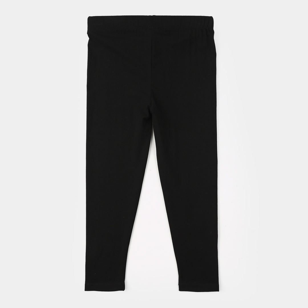 Girls Lycra Jersey Embroidered Tights (Daisy) - Black