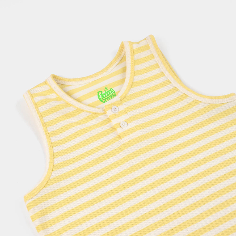 Infant Boys Cotton PK Sando (Plain 2) - Yellow/Stripes