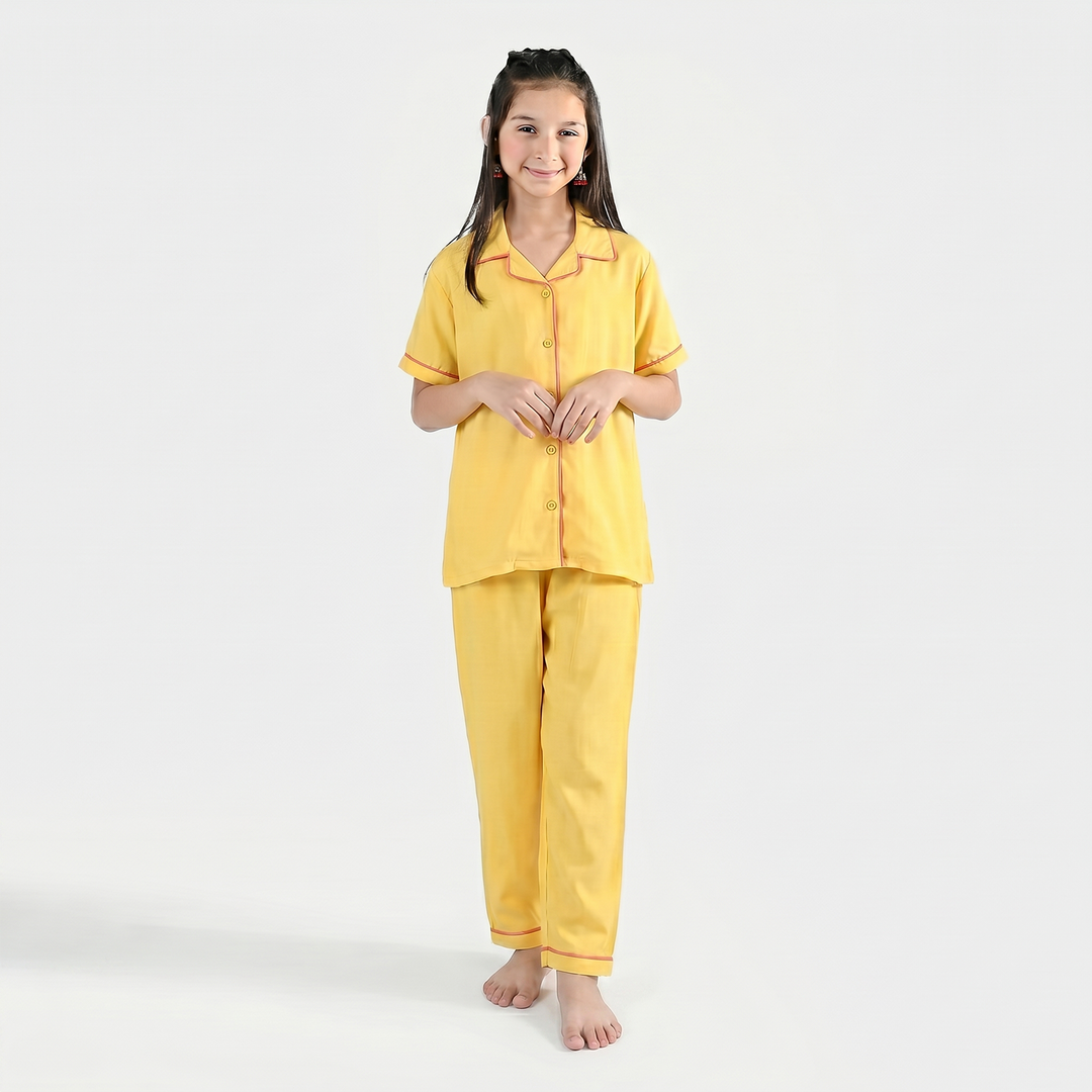 Girls Viscose Night Suit - Yellow
