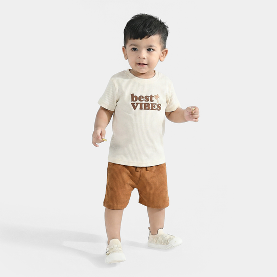 Infant Boys Poly Viscose Suit (Best Vibes) - White/Brown