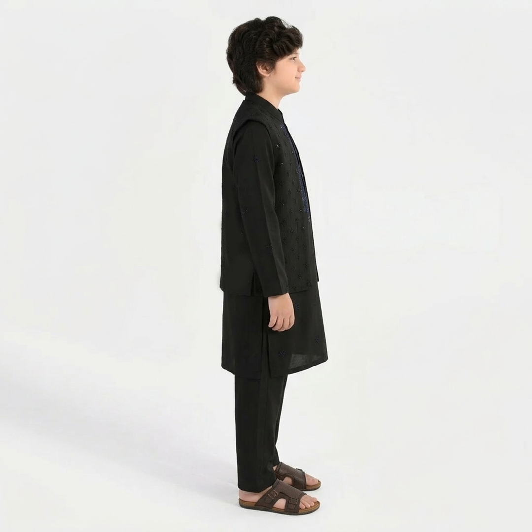 Boys Poly Viscose 3-Piece Suit - Black Lurex