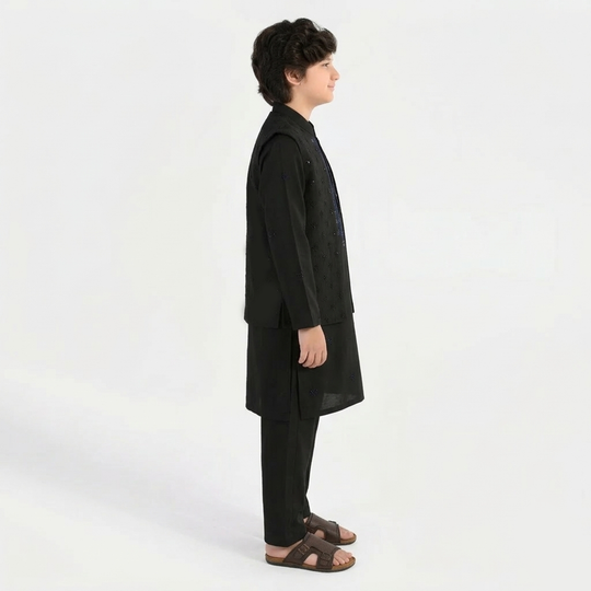 Boys Poly Viscose 3-Piece Suit - Black Lurex