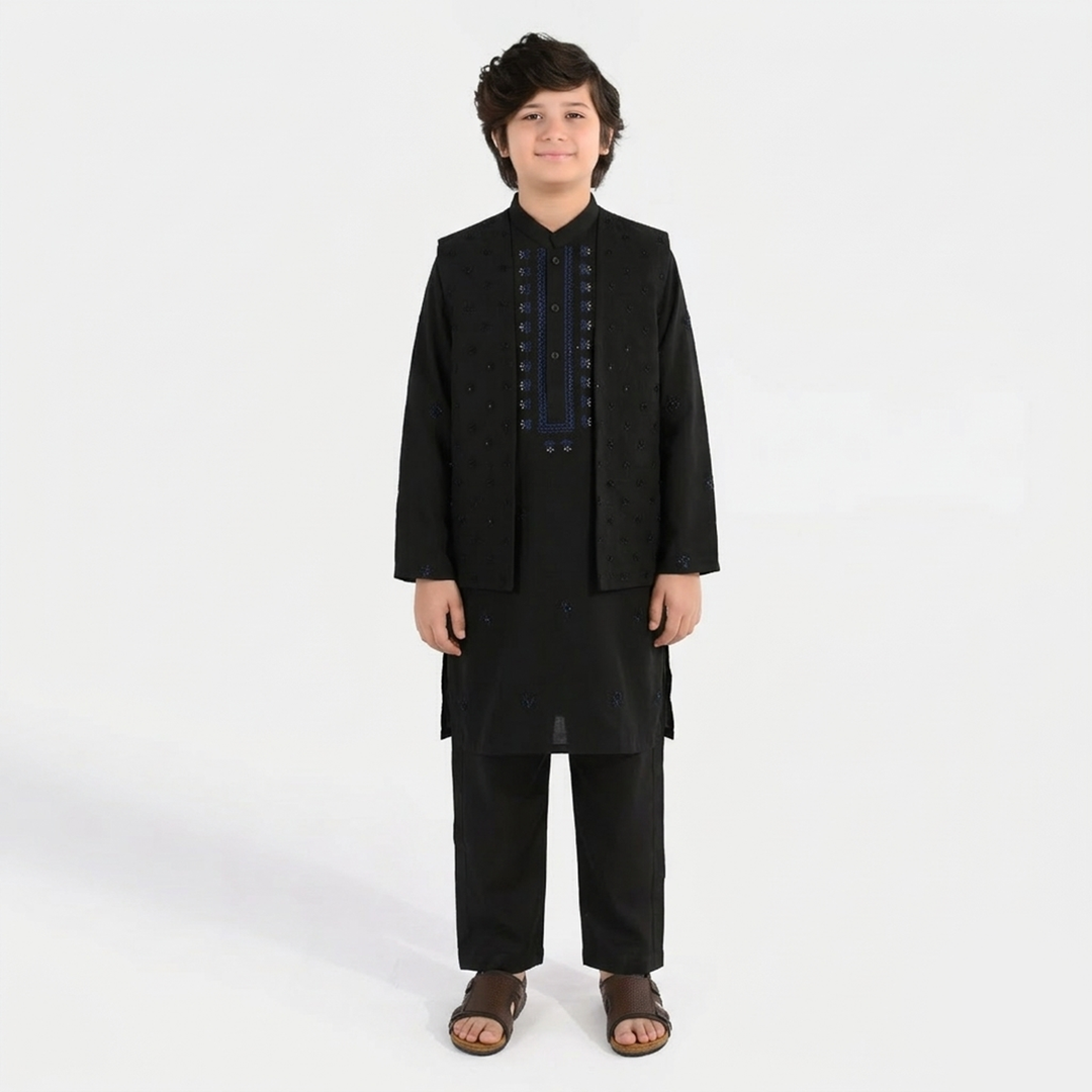 Boys Poly Viscose 3-Piece Suit - Black Lurex