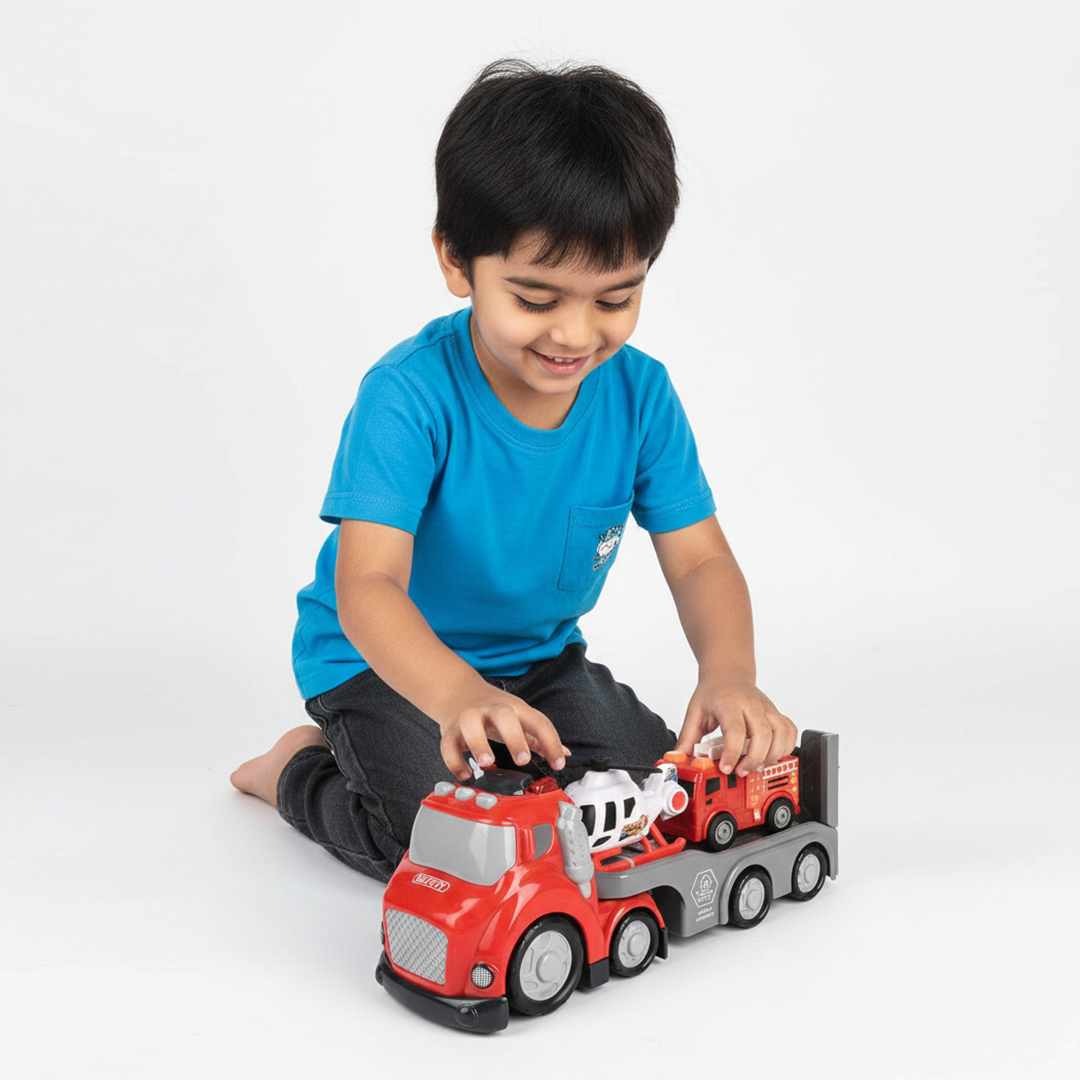 Kids' Interactive Police Rescue Truck – Friction Powered with Realistic Lights & Sound