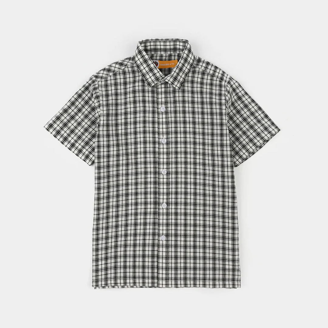Teens Boys Yarn Dyed Shirt (Basic Check) - White/Black