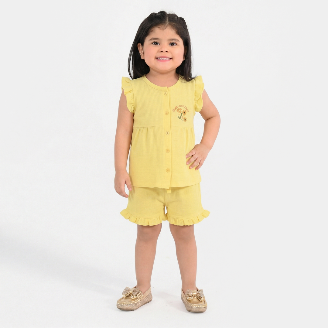 Infant Girls Poly Crinkle Knitted Suit (Daisy Chain) - Yellow