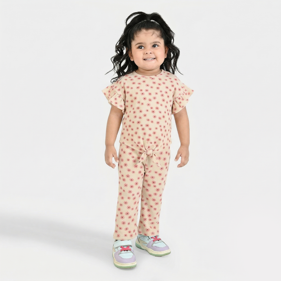Infant Girls Waffle Suit (Flora) - Peach
