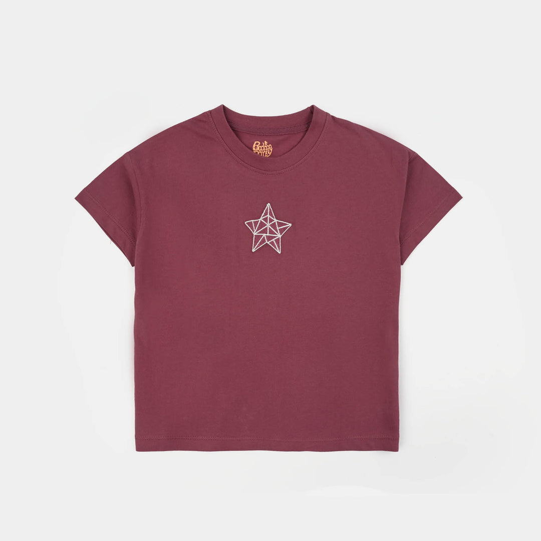 Girls Jersey/Terry T-Shirt (Star) - Maroon