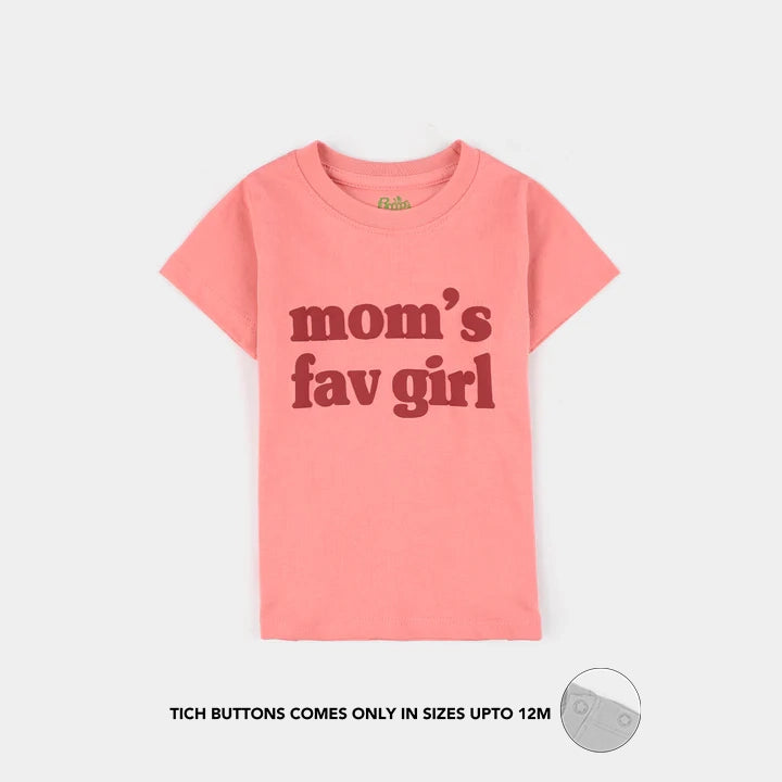 Infant Girls Jersey/Terry T-Shirt (Moms Fav Girl) - Peach