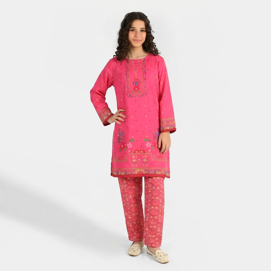Teens Girls Jacquard Printed 2Pcs (Bloom) - Pink