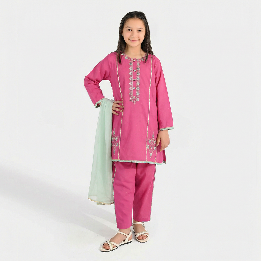 Teens Girls Jacquard 3Pcs Dil Naz - Shocking Pink