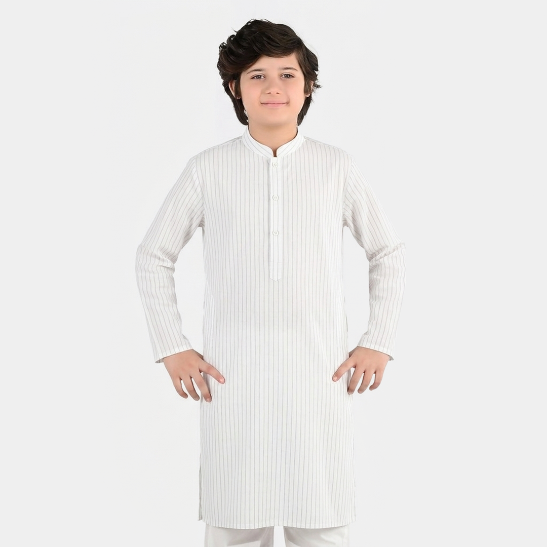 Boys Yarn Dyed Kurta (Blue Stripe)