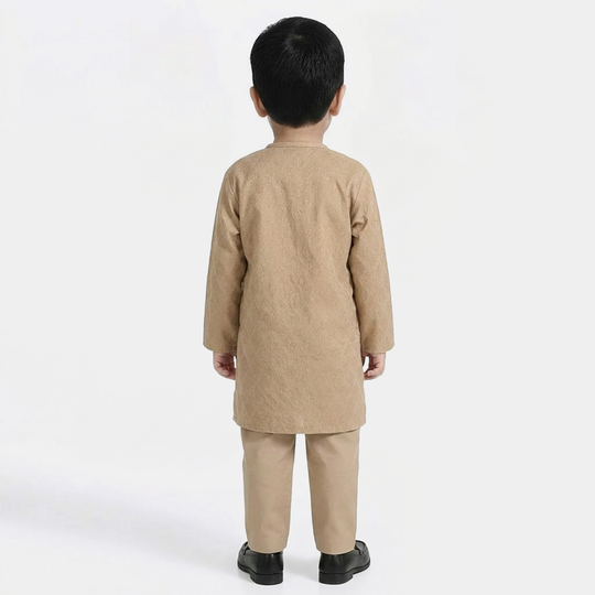 Infant Boys Jacquard Kurta Pajama (Khas) - Beige