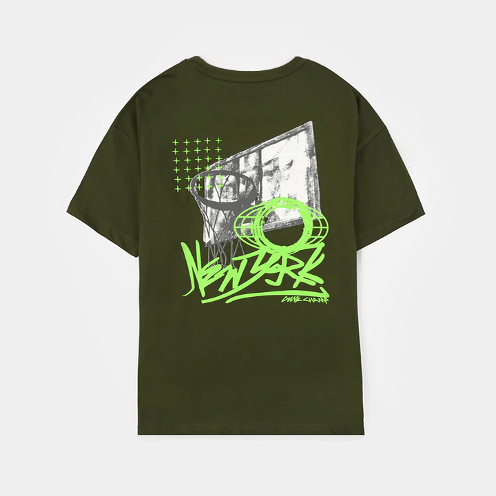 Boys Jersey/Terry T-Shirt (Basketball New York) - Rifle Green