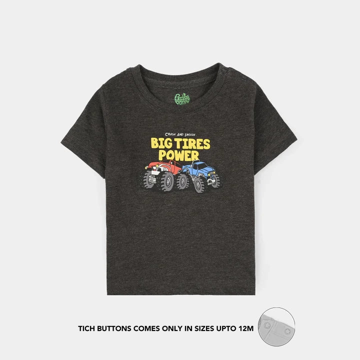 Infant Boys Jersey/Terry T-Shirt (Big Tires) - Dark Grey
