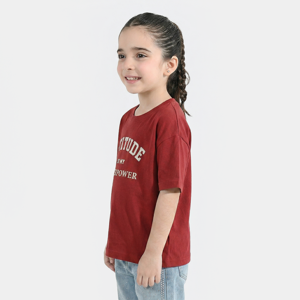 Girls Cotton Jersey T-Shirt (Attitude) - Red