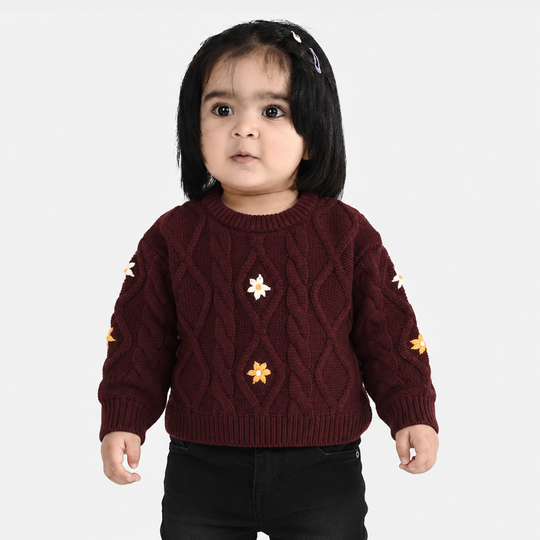 Infant Girls Acrylic Sweater-Fern-MAROON