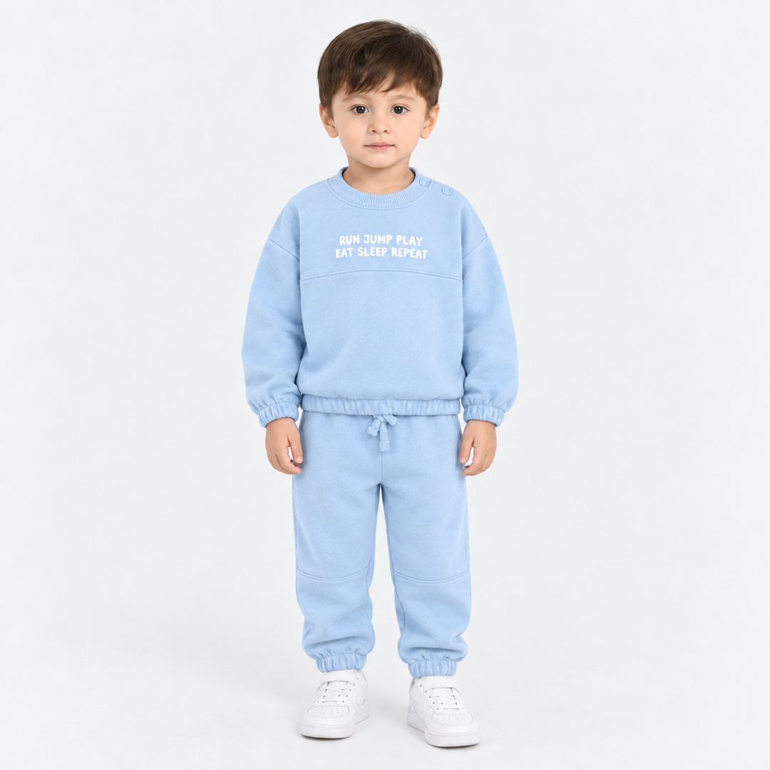 Infant Boys Cotton Terry 2 Piece Suit Sleep Repeat-Blue.Fog