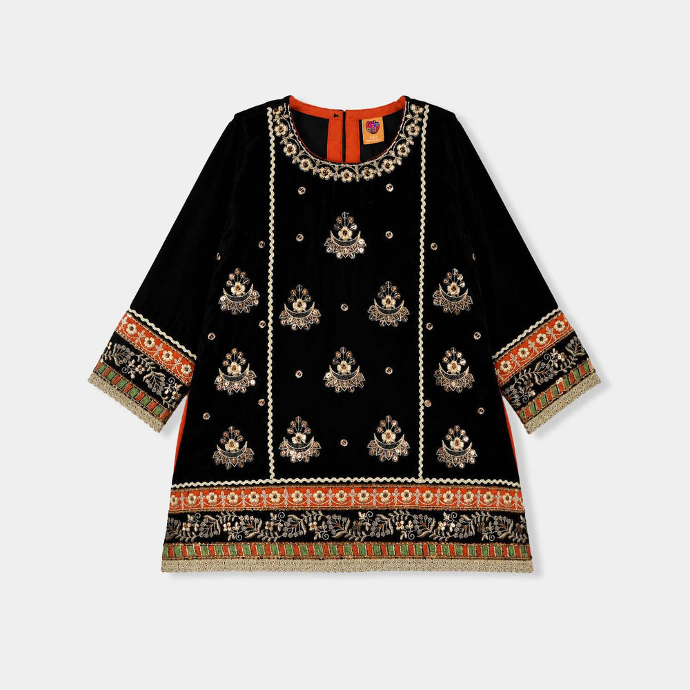 Girls Velvet 4Pcs Andaaz-BLACK