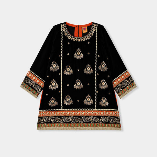 Girls Velvet 4Pcs Andaaz-BLACK